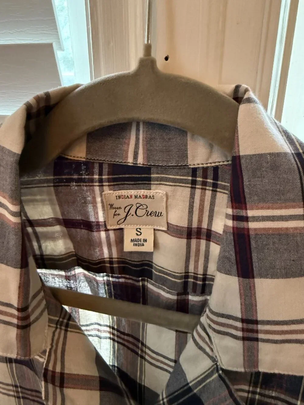 J Crew Men's Camp Collar Indian Madras Button-Up Short Sleeve Shirt Size SM